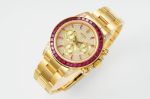 Rolex Daytona Gold Dial Red Diamond Bezel Gold Stainless Steel Strap Watch